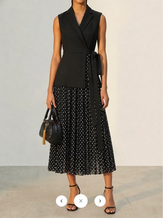 Commense Dresses & Skirts - NWT Commense Tie Waist Blazer-Style Polka Dot Maxi Dress Sz L